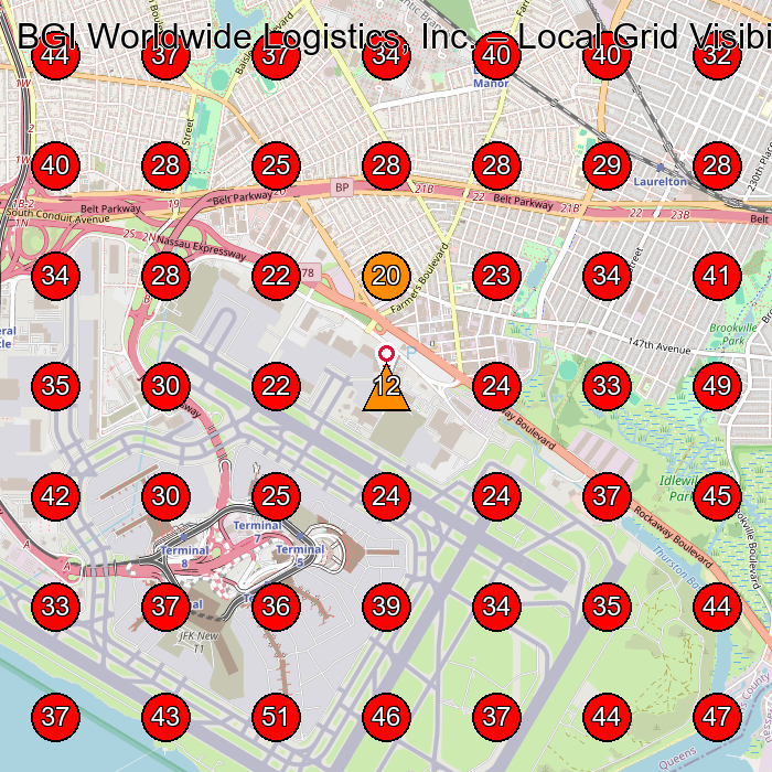 BGI Worldwide Logistics, Inc. GeoGrid visibility map for Freight Forwarding Service in Queens